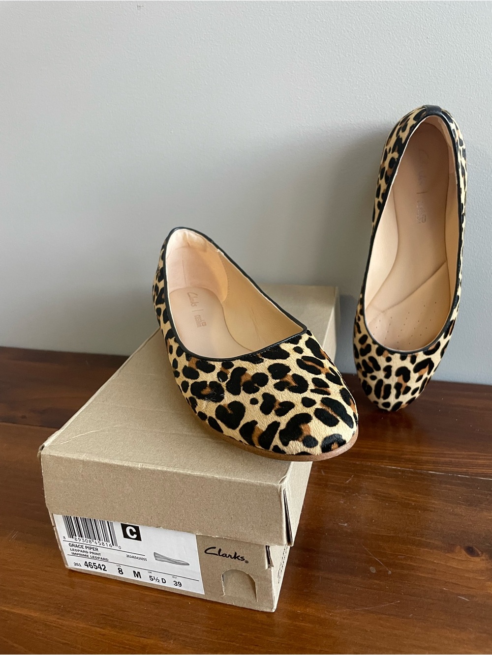 Clarks Leopard-Print Ballet Flats in Black and Tan
